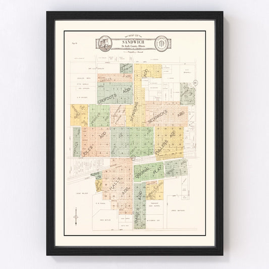 Vintage Map of Sandwich, Illinois 1929