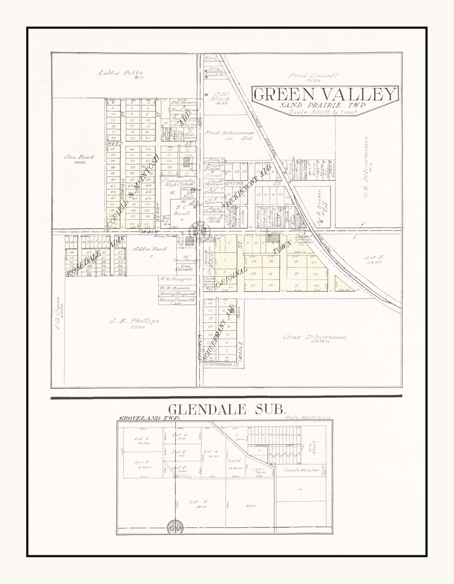 Vintage Map of Green Valley, Illinois 1929