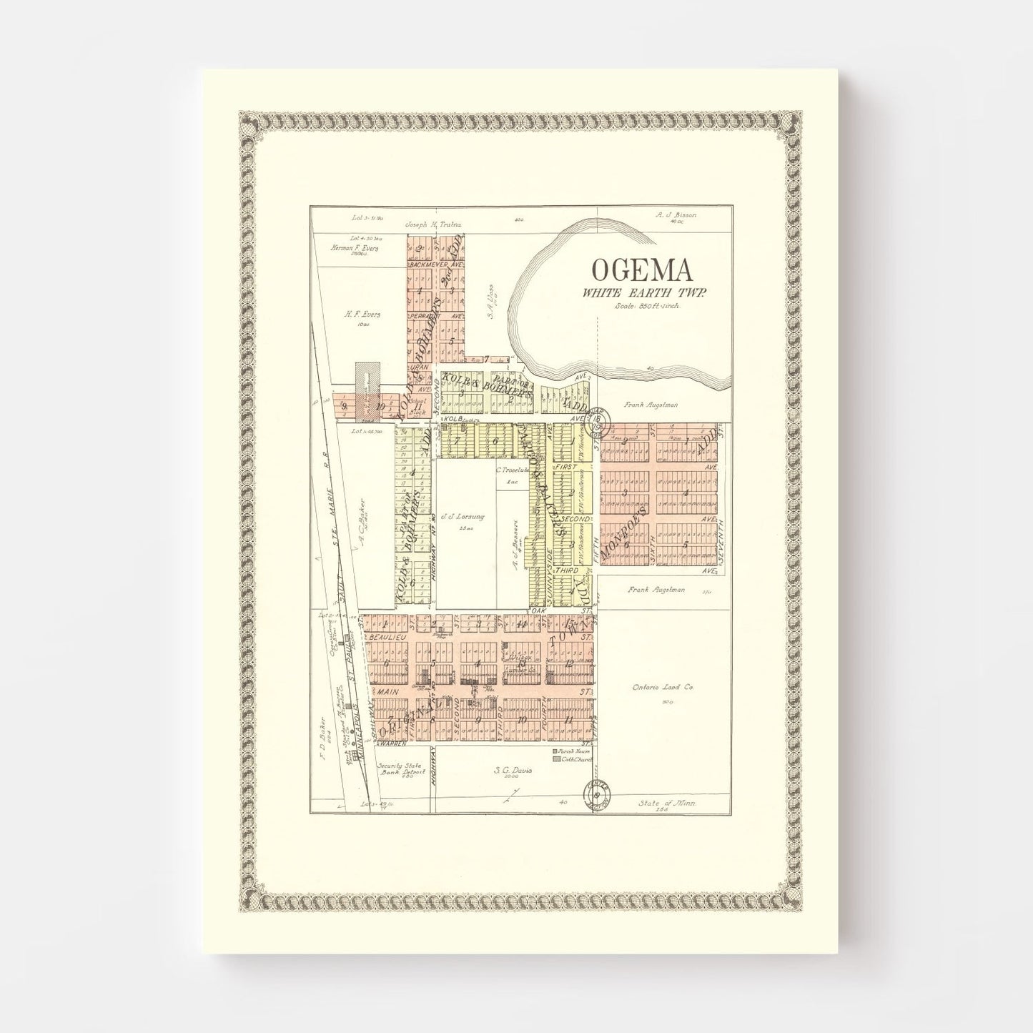 Vintage Map of Ogema, Minnesota 1929
