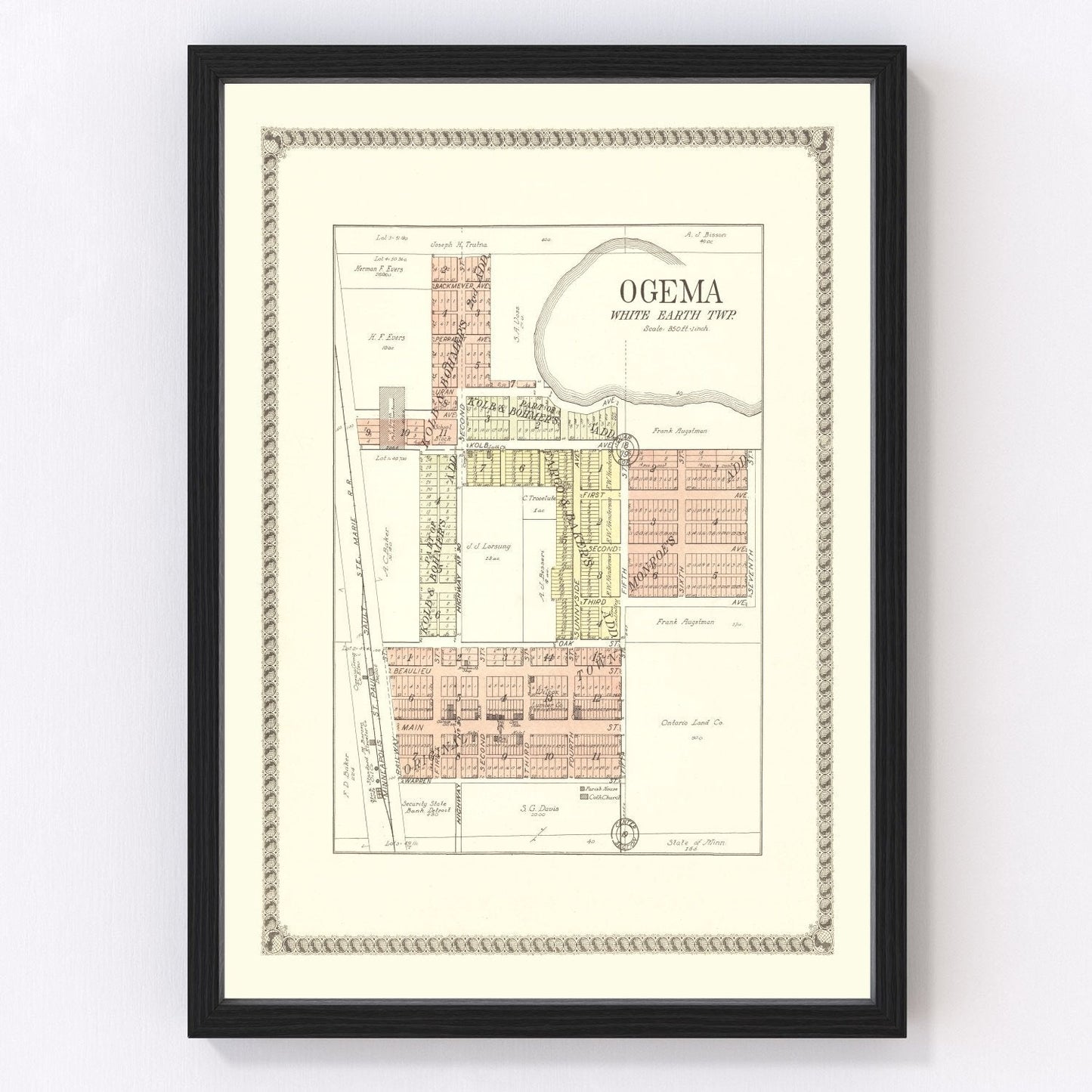 Vintage Map of Ogema, Minnesota 1929