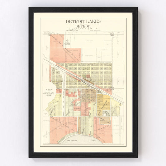 Vintage Map of Detroit Lakes, Minnesota 1929
