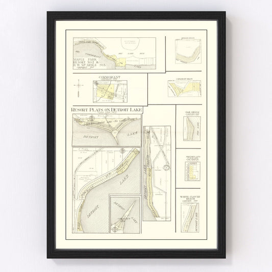 Vintage Map of Detroit Lake Resorts, Minnesota 1929