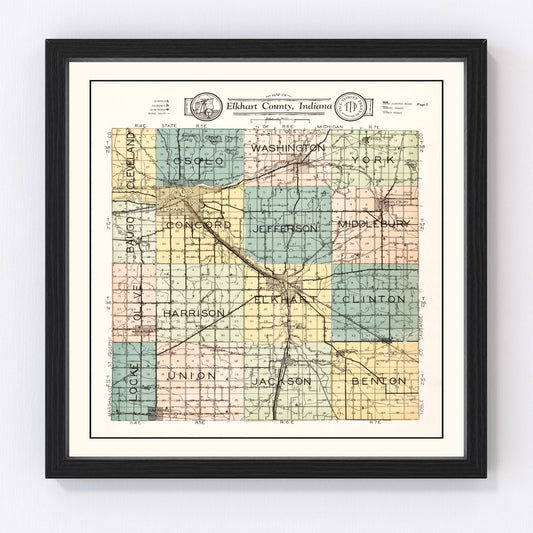 Vintage Map of Elkhart County, Indiana 1929