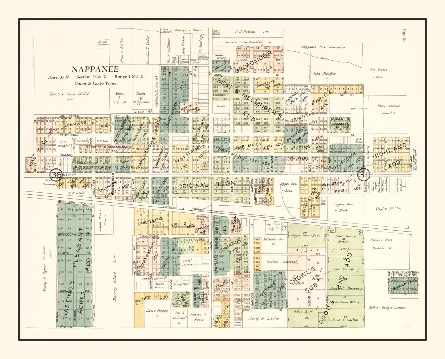 Vintage Map of Nappanee, Indiana 1929