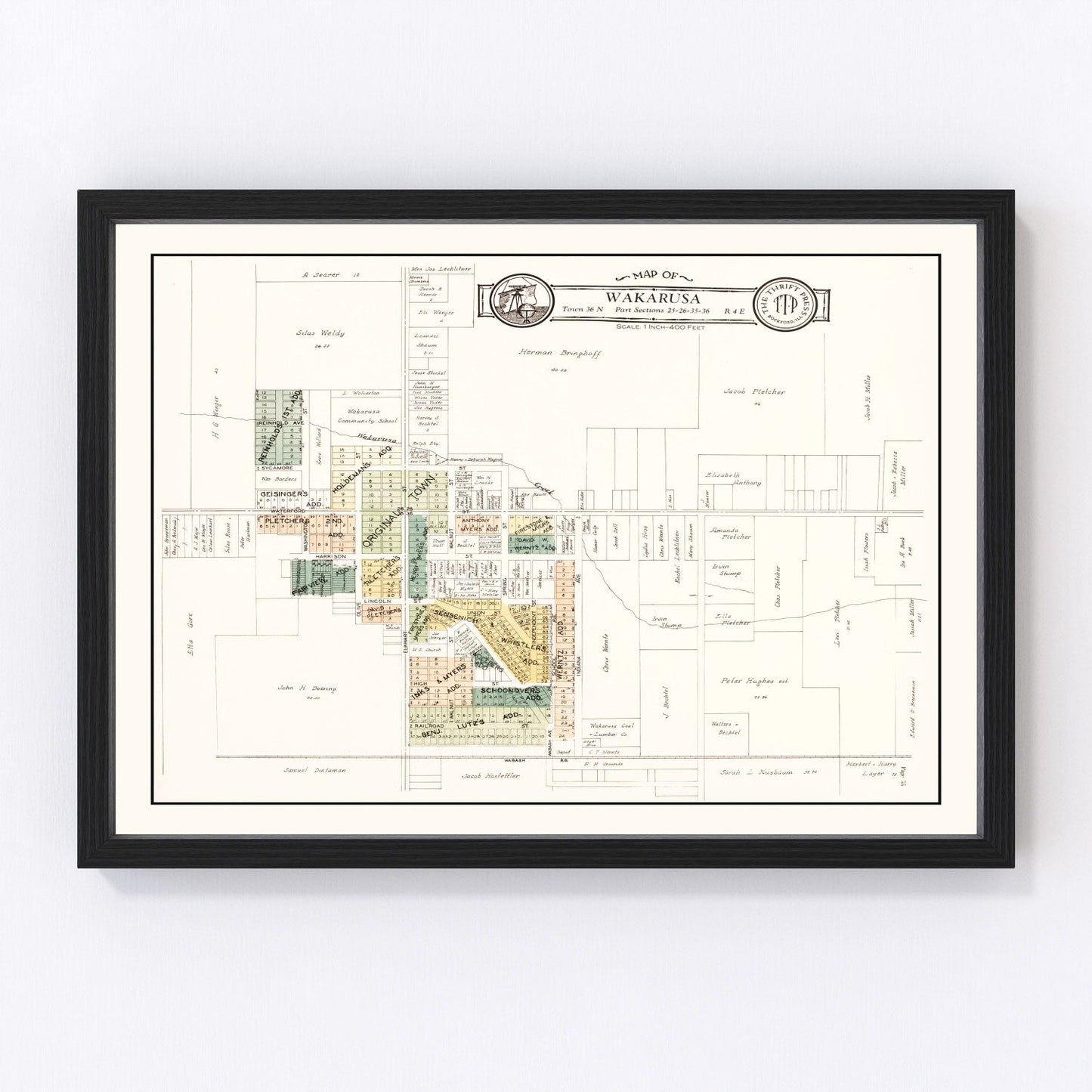 Vintage Map of Wakarusa, Indiana 1929