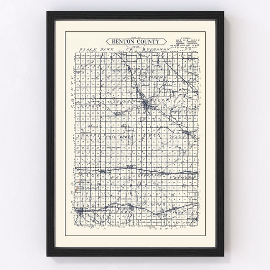 Vintage Map of Benton County, Iowa 1930
