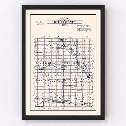 Vintage Map of Butler County, Iowa 1930