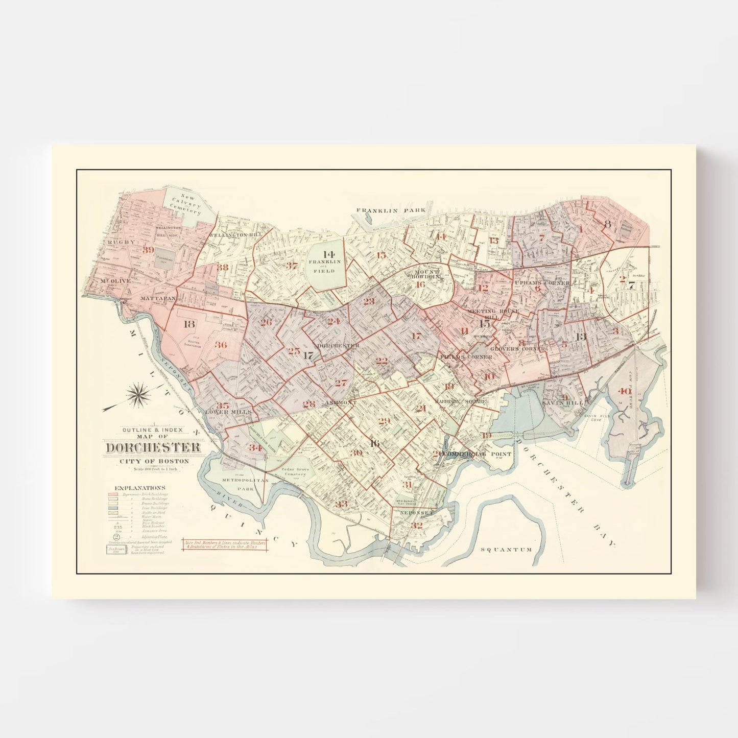 Vintage Dorchester, MA Map 1933