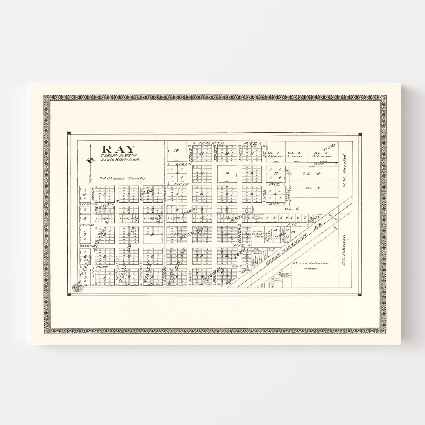 Vintage Map of Ray, North Dakota 1937