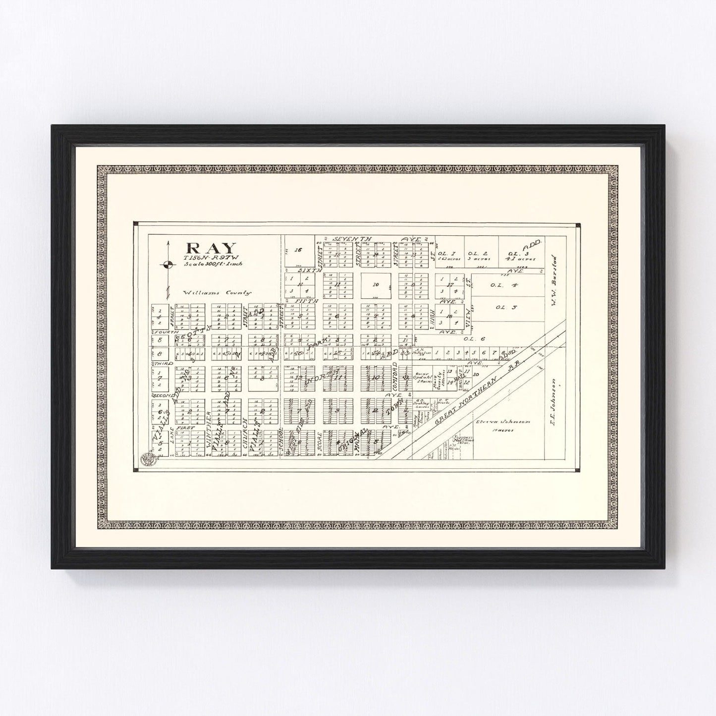 Vintage Map of Ray, North Dakota 1937