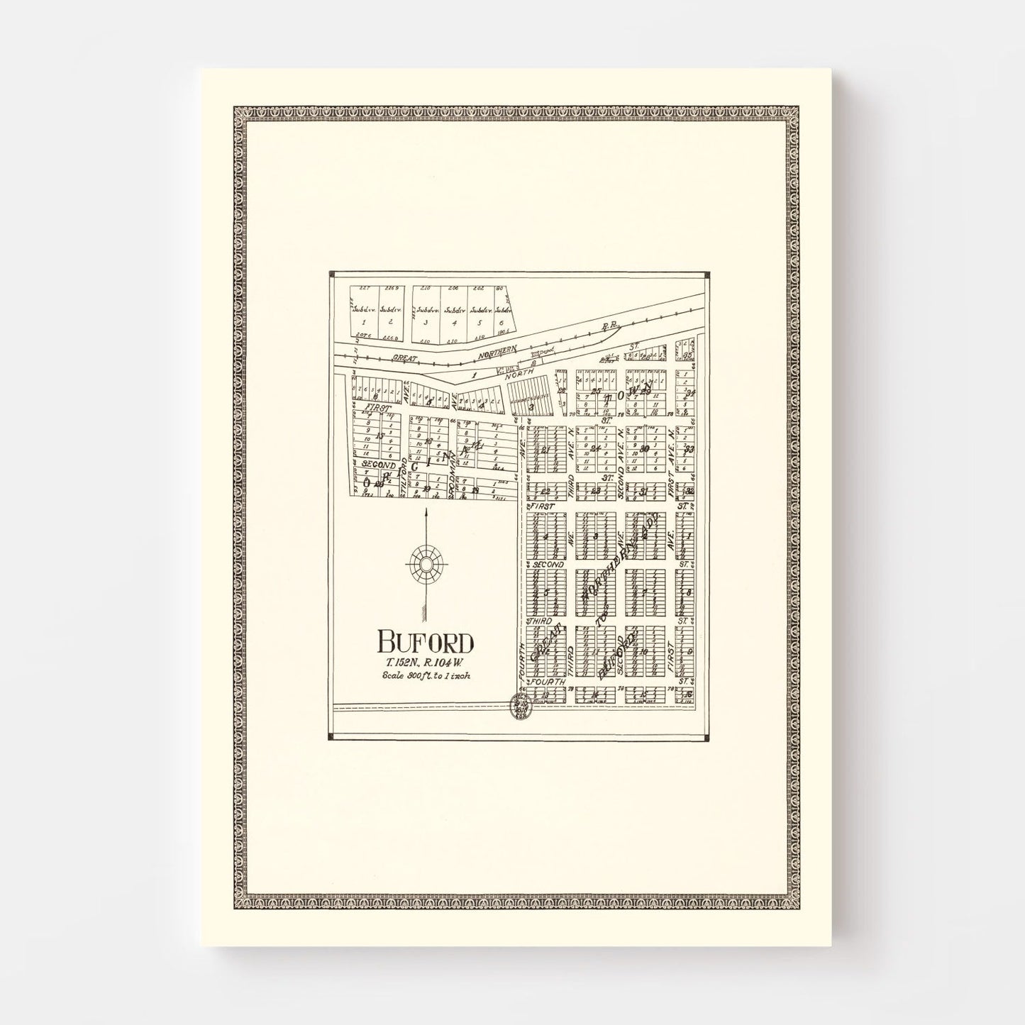 Vintage Map of Buford, North Dakota 1937