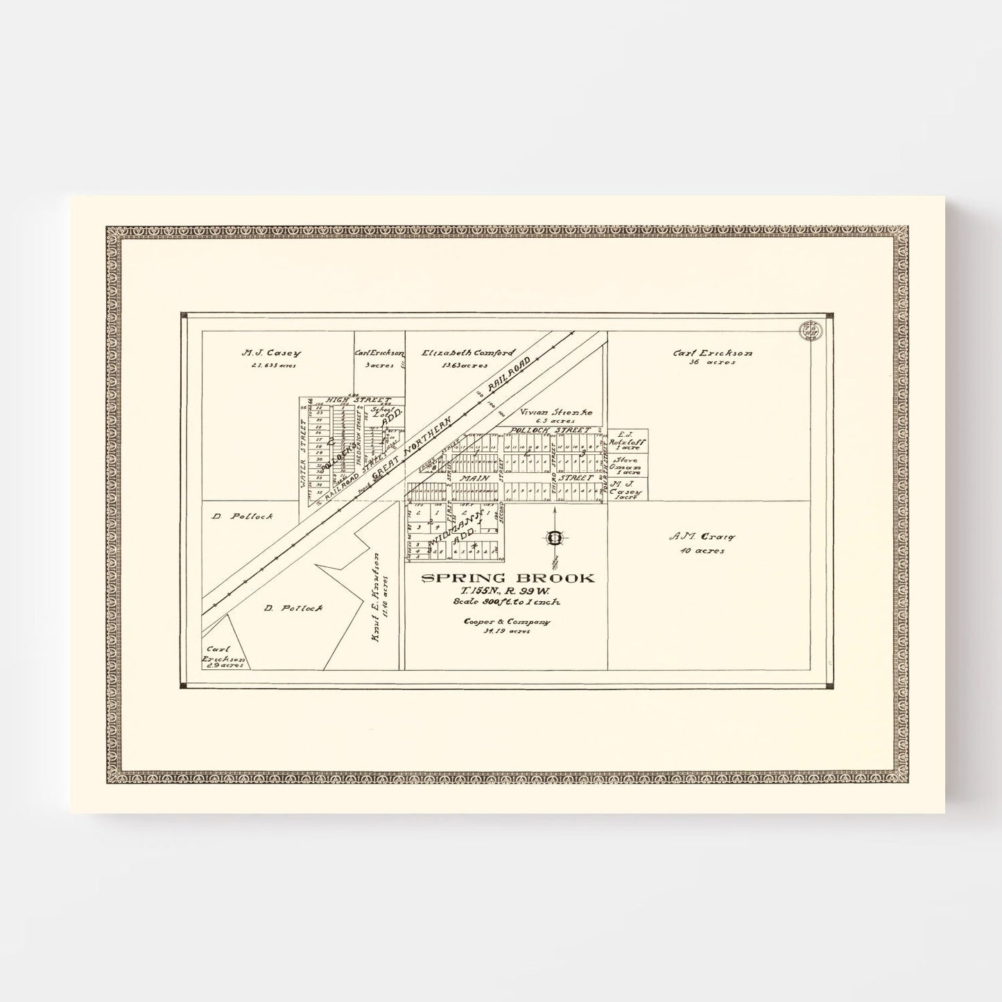 Vintage Map of Spring Brook, North Dakota 1937