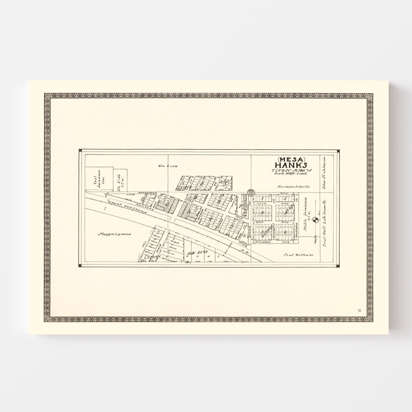 Vintage Map of Hanks, North Dakota 1937