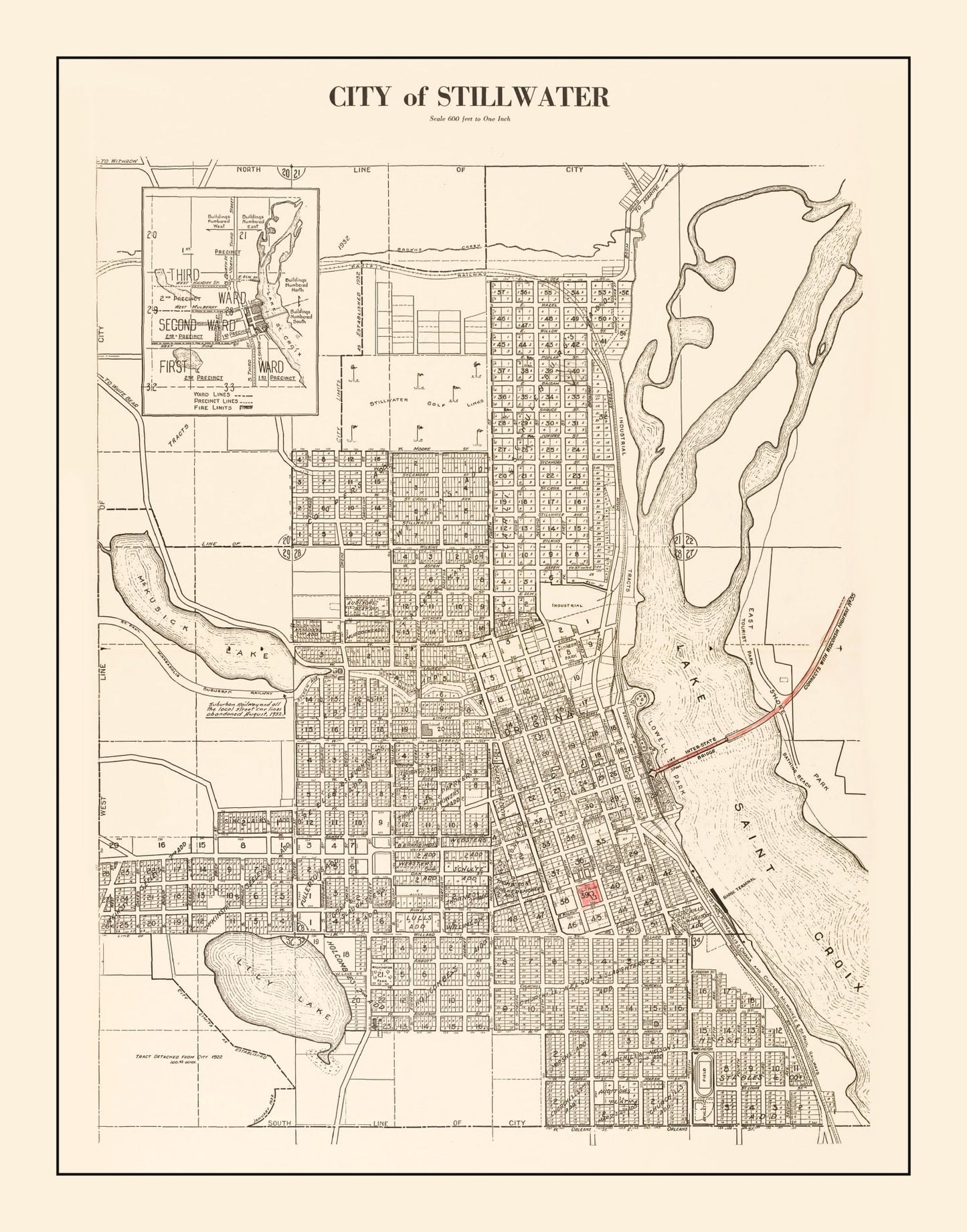 Vintage Map of Stillwater, Minnesota 1938