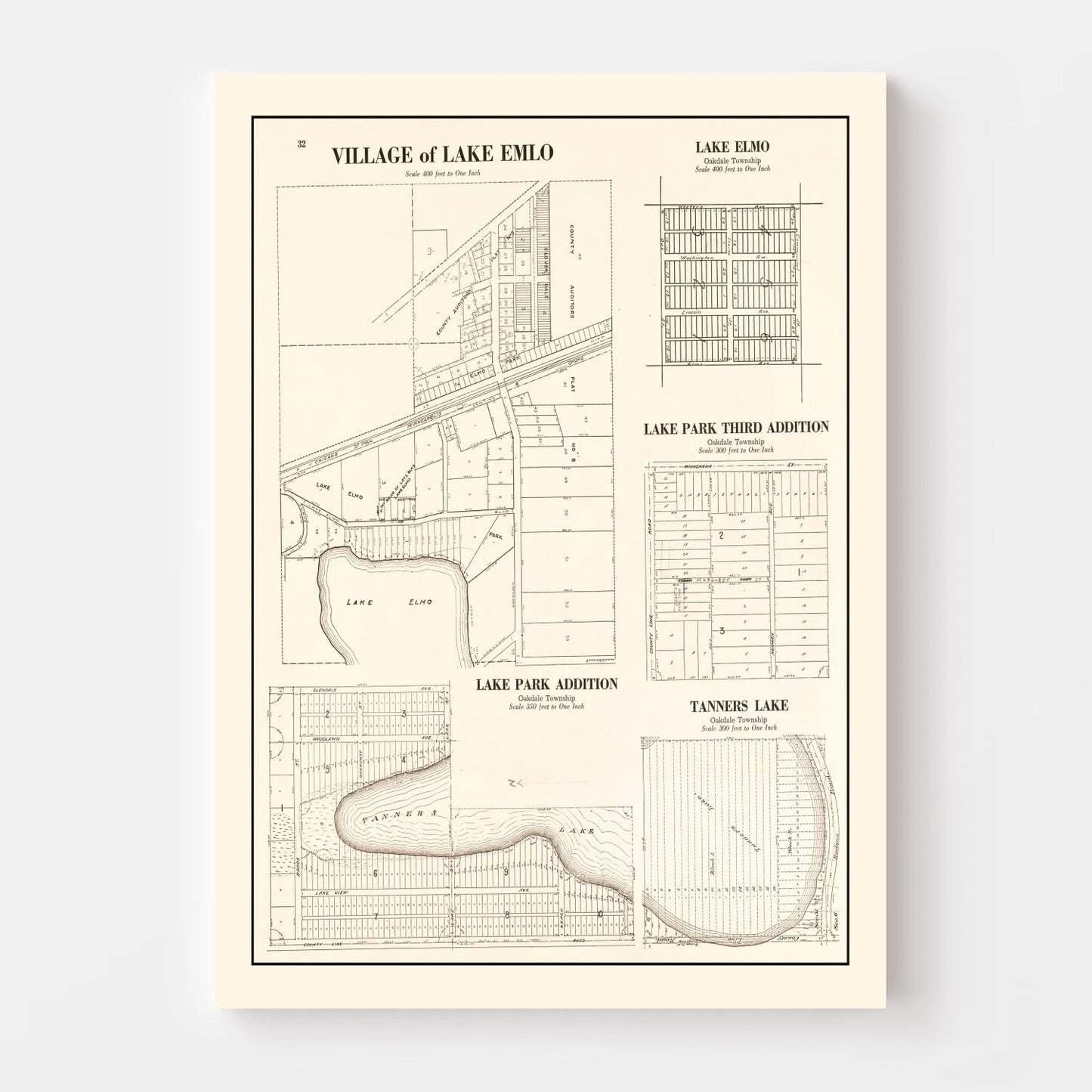 Vintage Map of Lake Emlo, Minnesota 1938