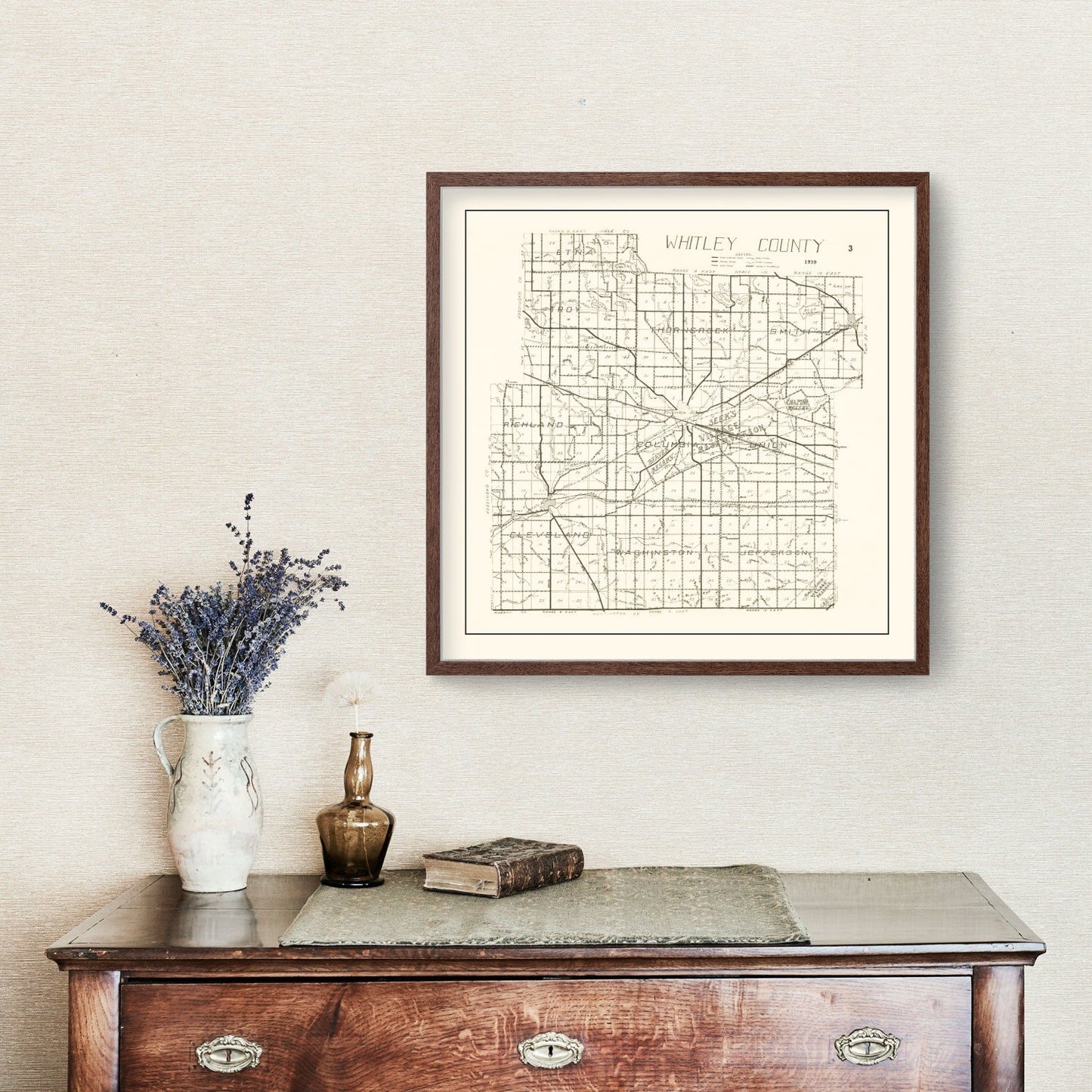 Vintage Map of Whitley County, Indiana 1939