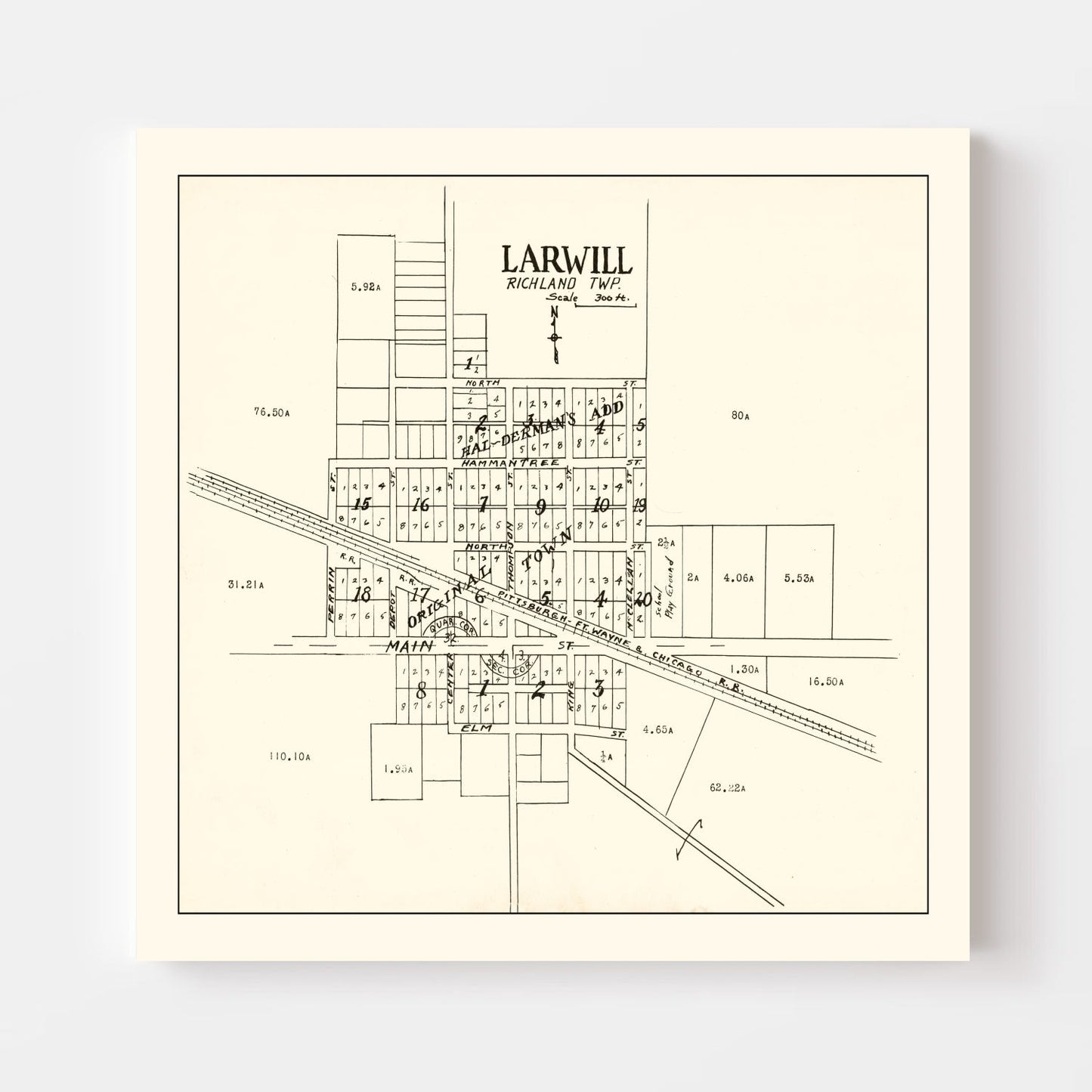 Vintage Map of Larwill, Indiana 1939