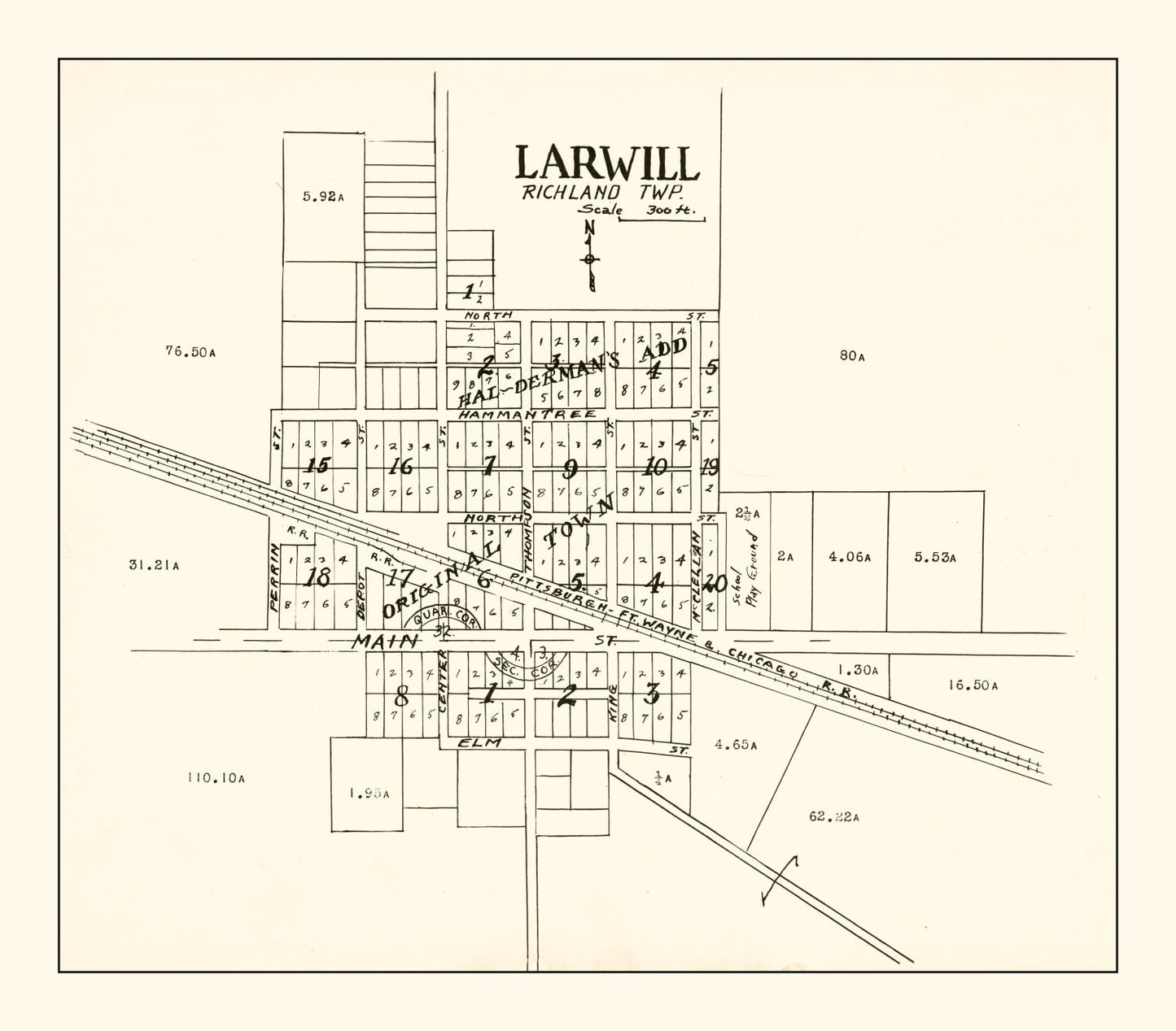 Vintage Map of Larwill, Indiana 1939