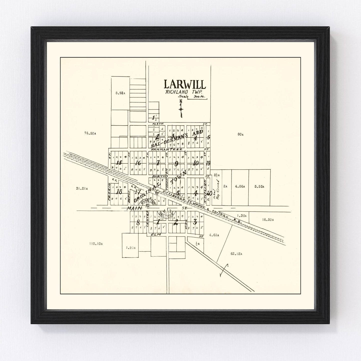 Vintage Map of Larwill, Indiana 1939