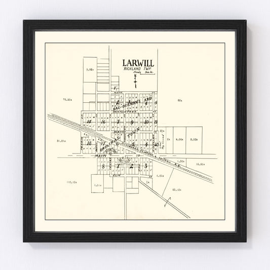 Vintage Map of Larwill, Indiana 1939