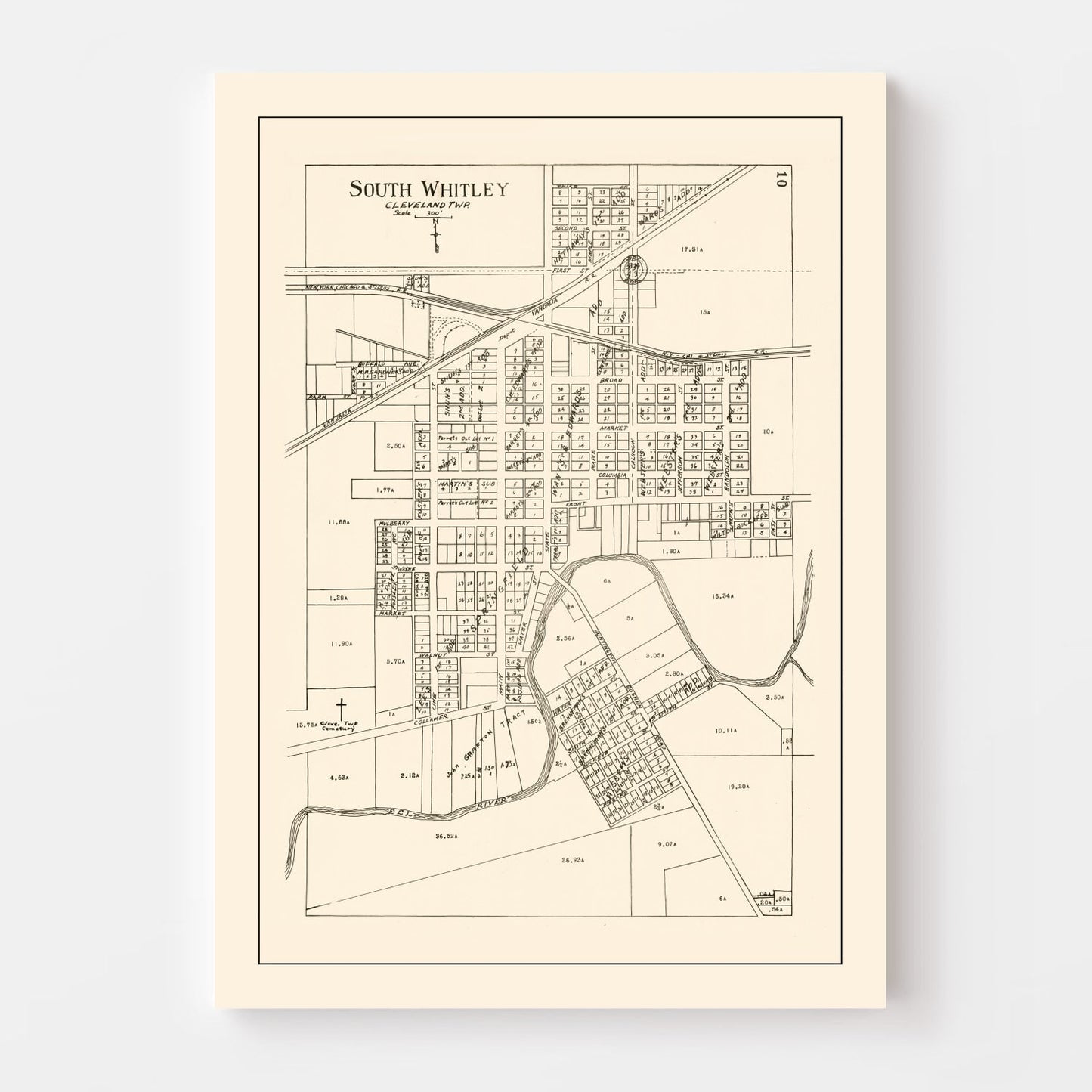 Vintage Map of South Whitley, Indiana 1939