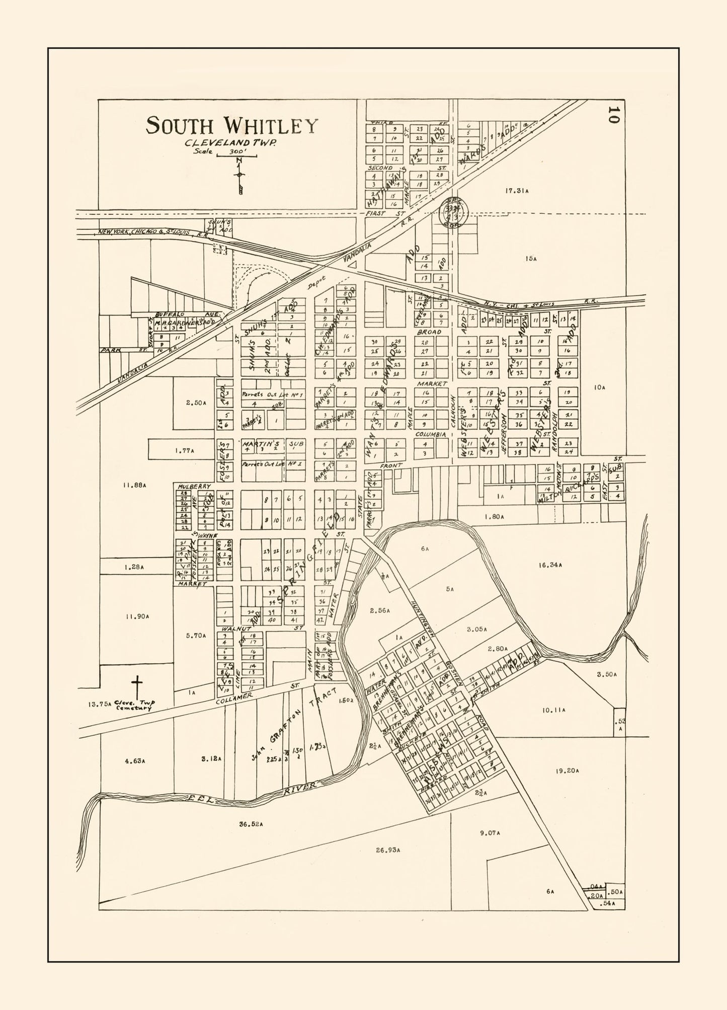 Vintage Map of South Whitley, Indiana 1939