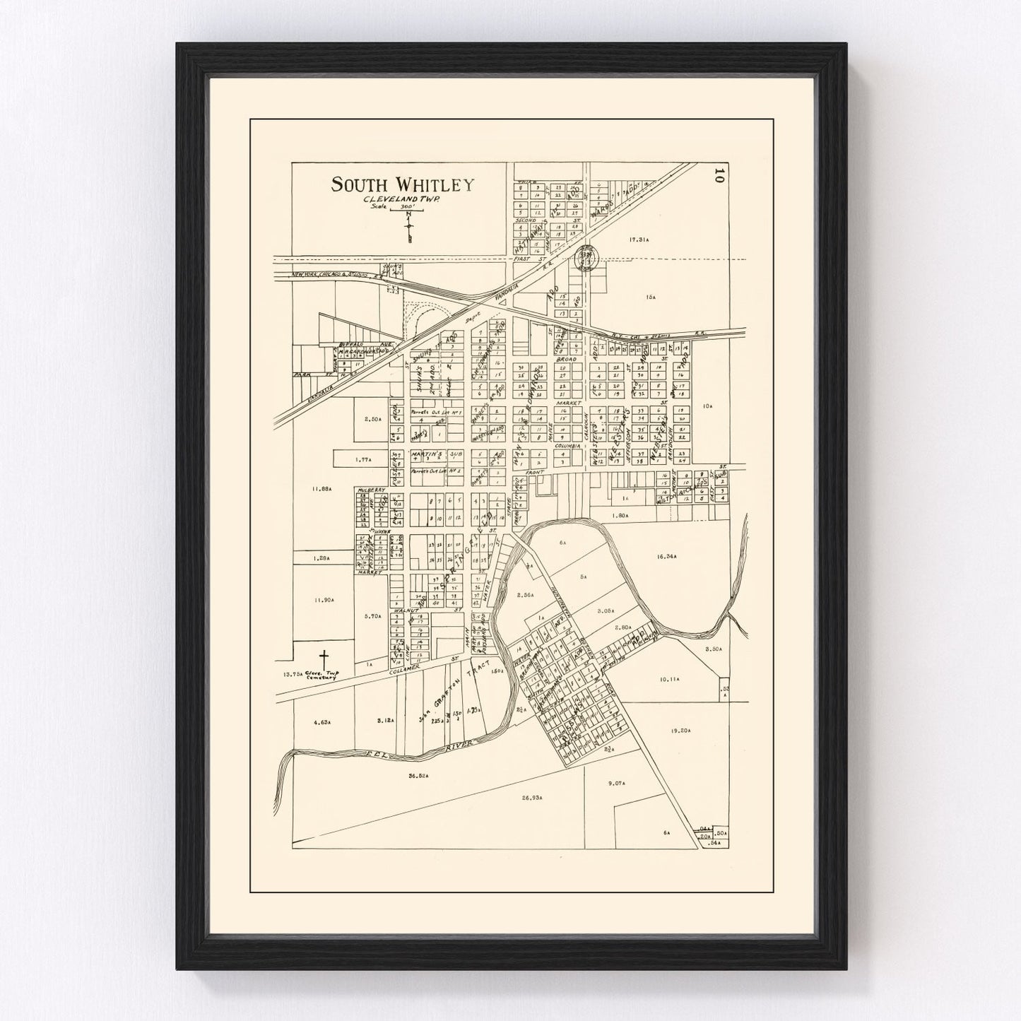 Vintage Map of South Whitley, Indiana 1939