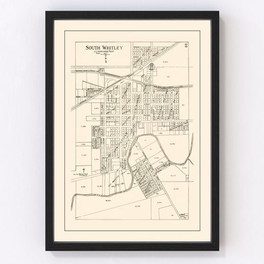 Vintage Map of South Whitley, Indiana 1939