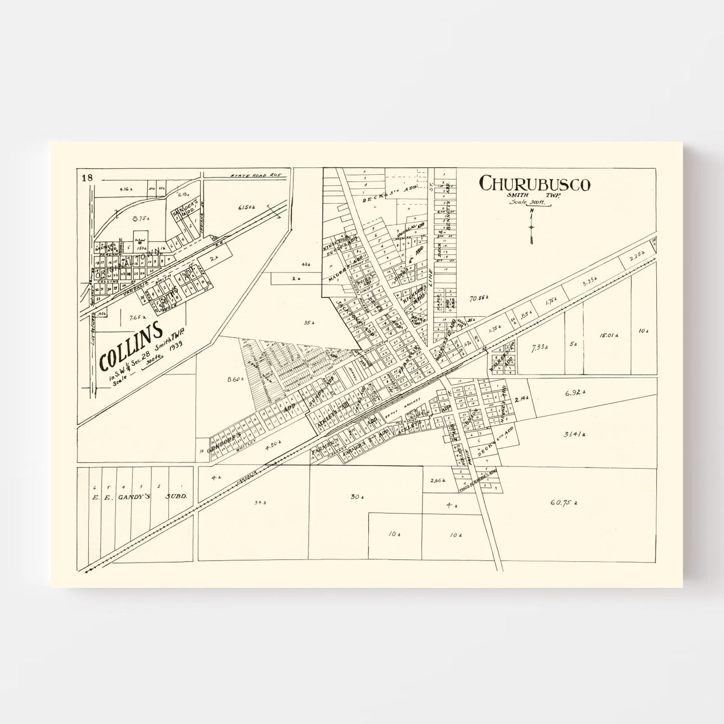 Vintage Map of Churubusco, Indiana 1939