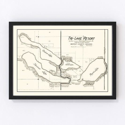 Vintage Map of Tri-Lake Resort, Indiana 1939