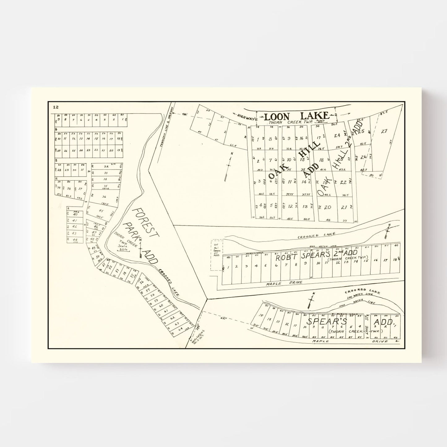 Vintage Map of Loon Lake, Indiana 1939