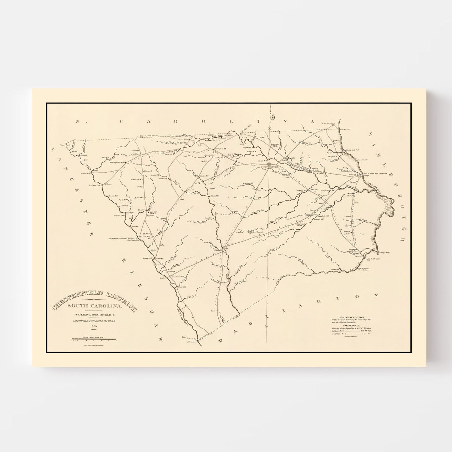 Vintage Map of Chesterfield County, South Carolina 1825