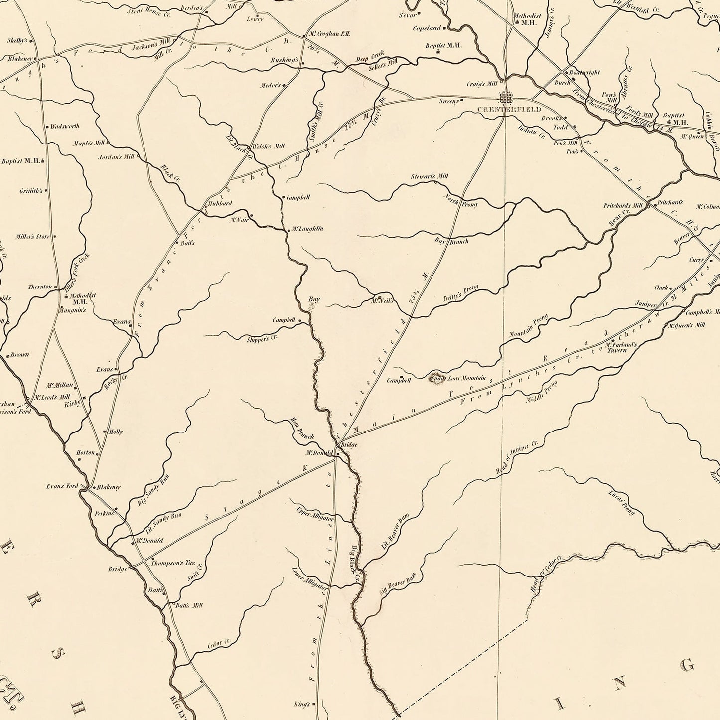 Vintage Map of Chesterfield County, South Carolina 1825