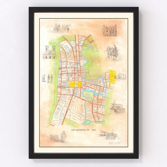 Vintage Map of San Antonio, Texas 1985