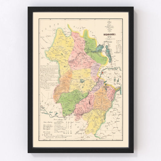 Vintage Anhui Province, China Map 1888