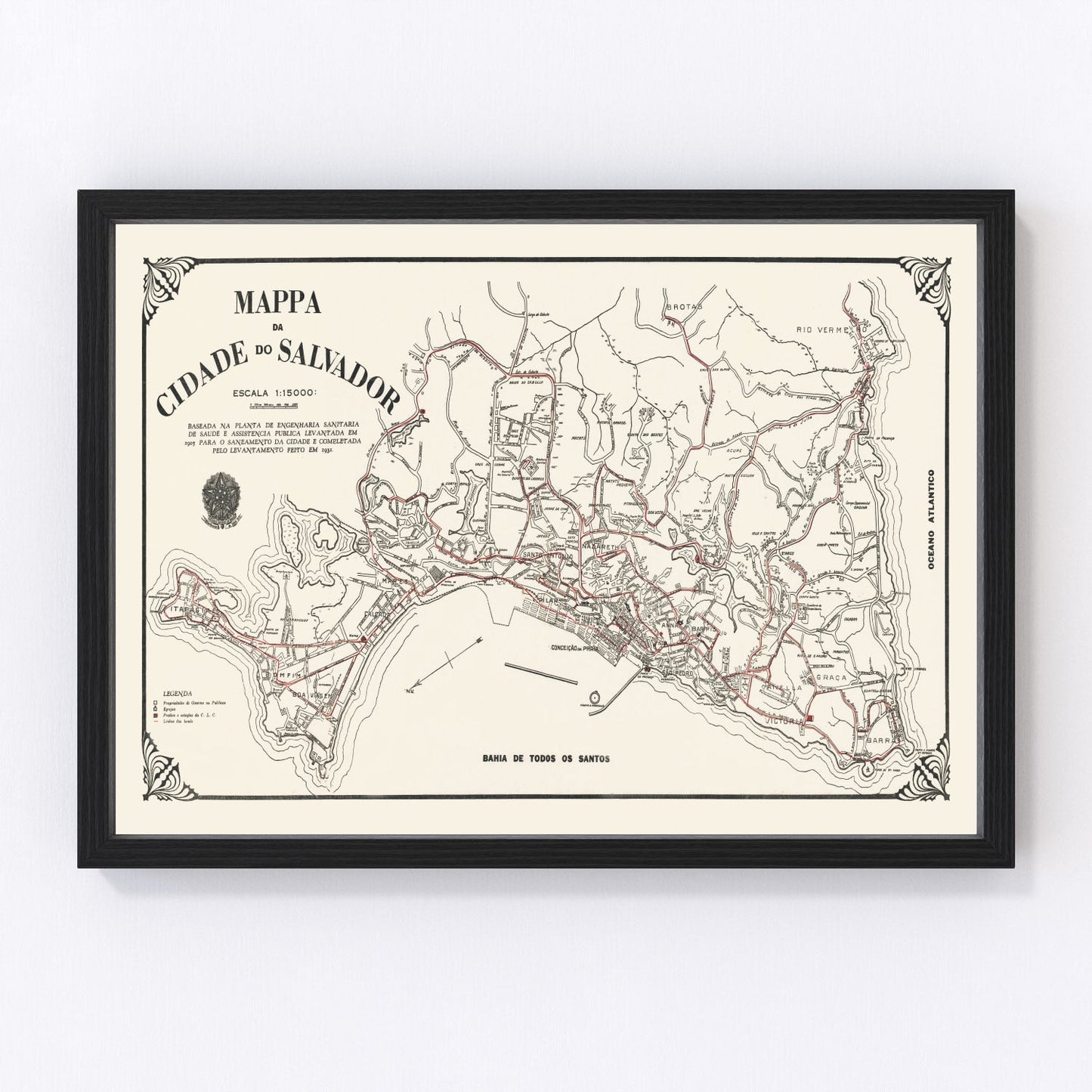 Vintage Map of Salvador, Brazil 1931