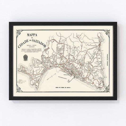 Vintage Map of Salvador, Brazil 1931