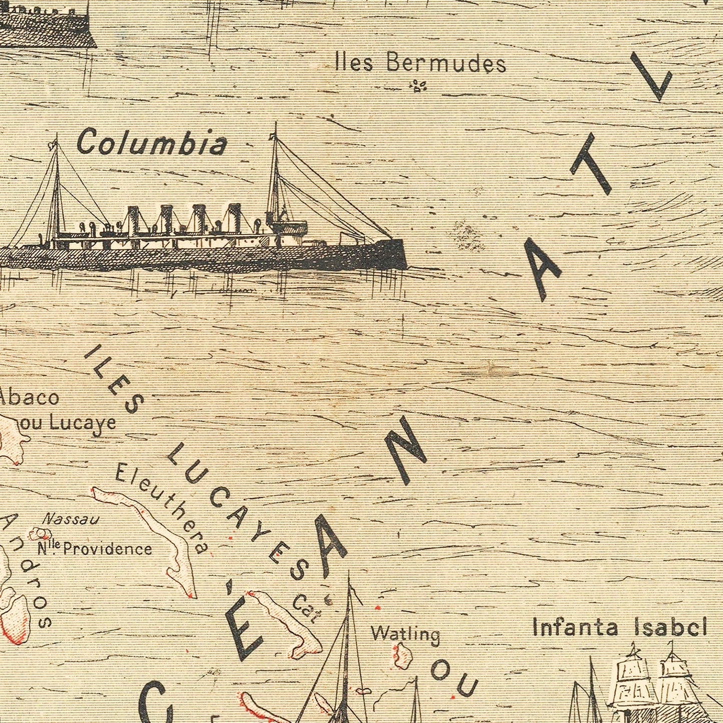 Vintage Spanish American War Map of the Atlantic 1898