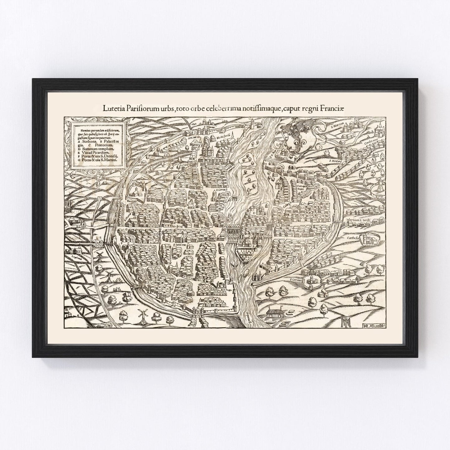 Vintage Map of Paris, France 1550