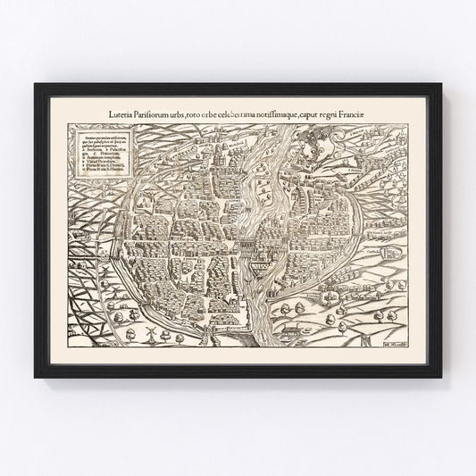 Vintage Map of Paris, France 1550