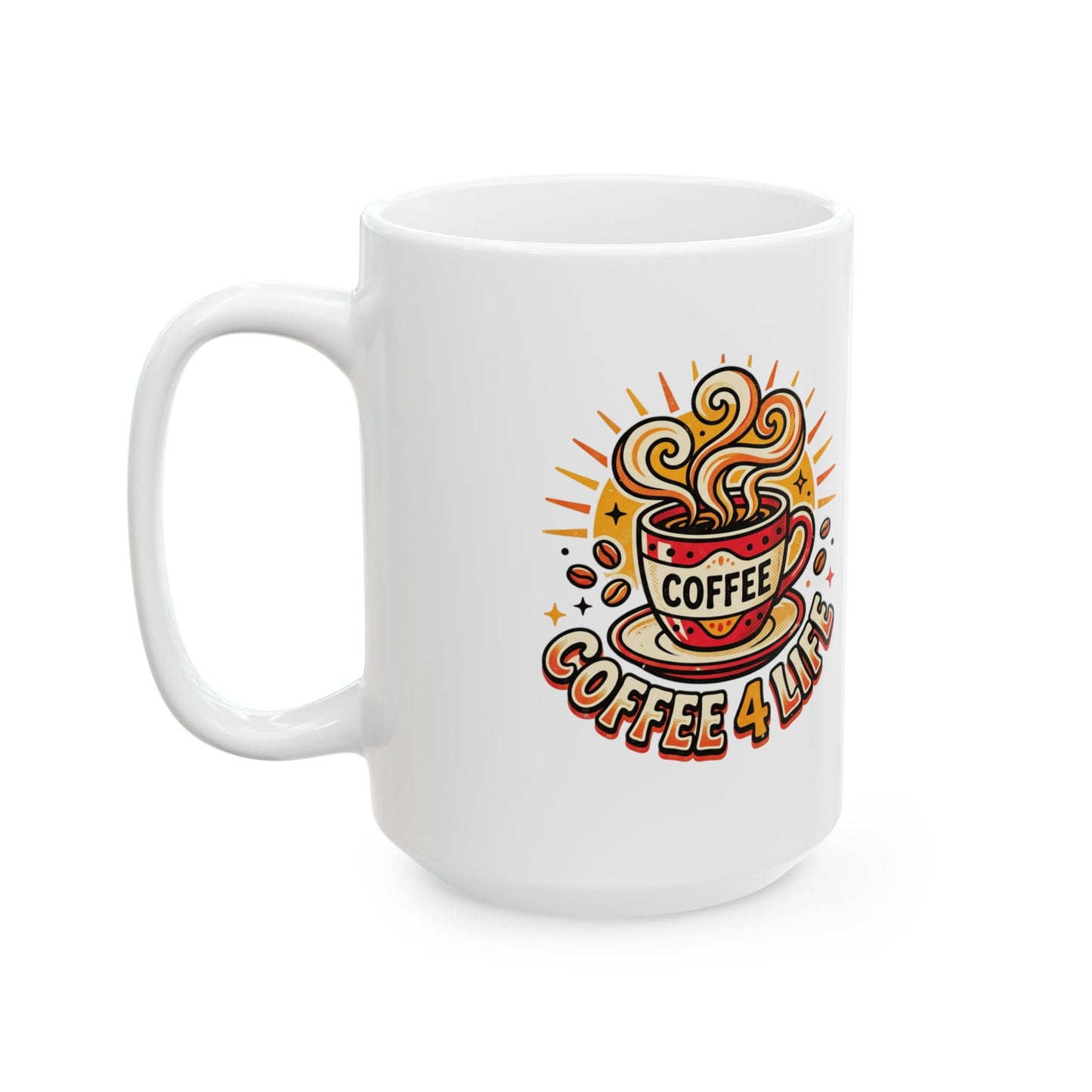 Coffee Mug - Retro 'Coffee 4 Life' Ceramic Mug, 11oz & 15oz