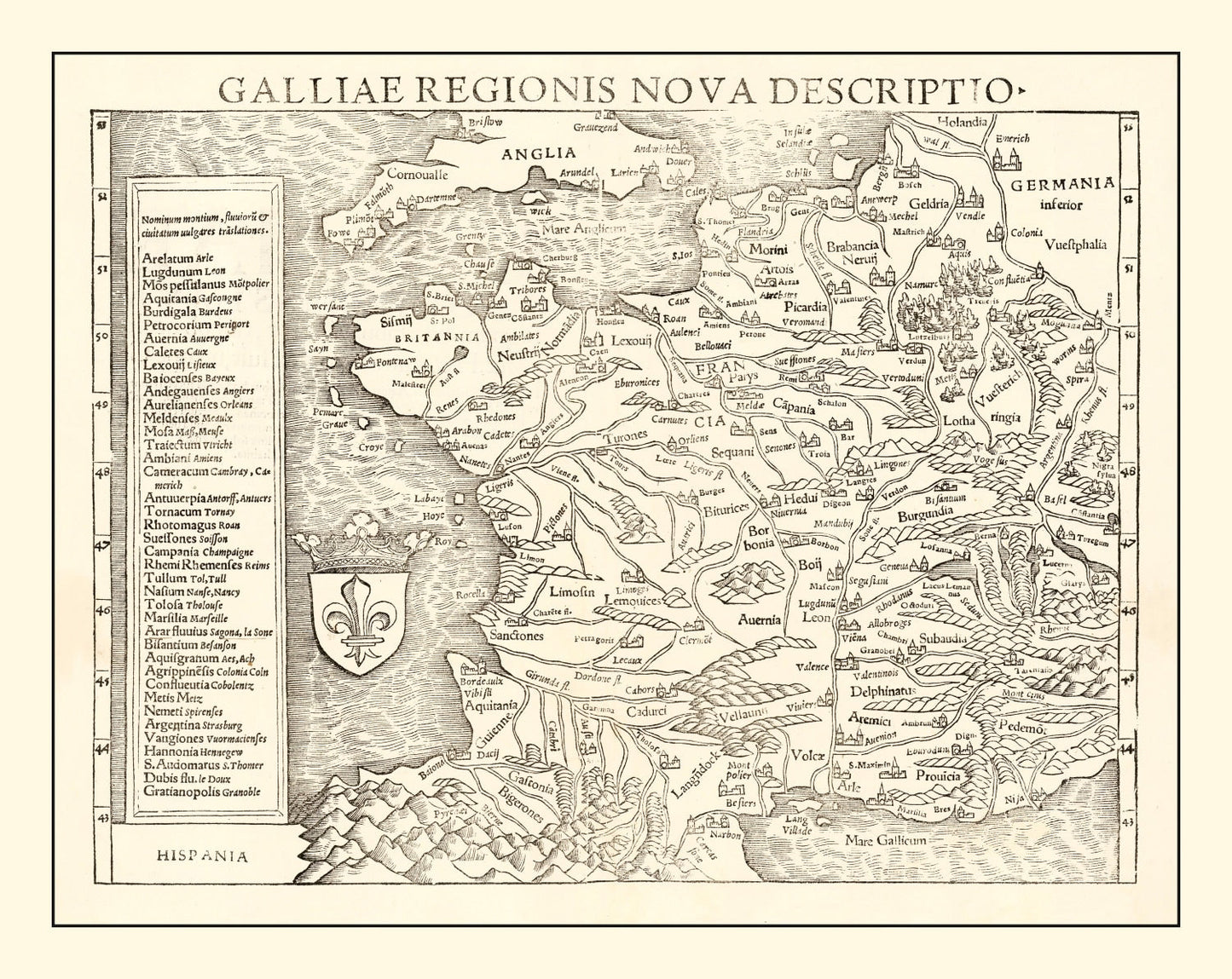Vintage Map of France 1550