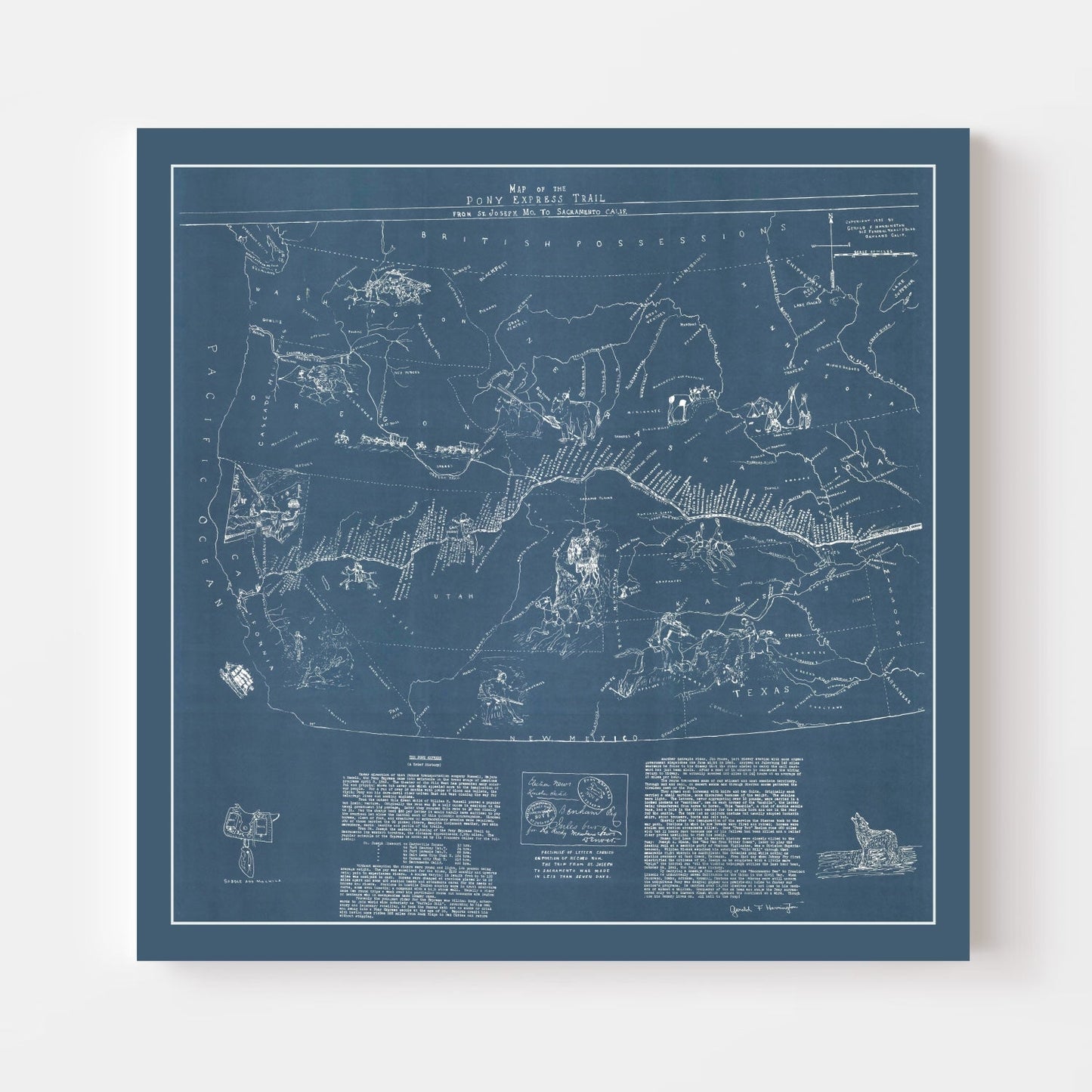 Vintage Pony Express Map 1935