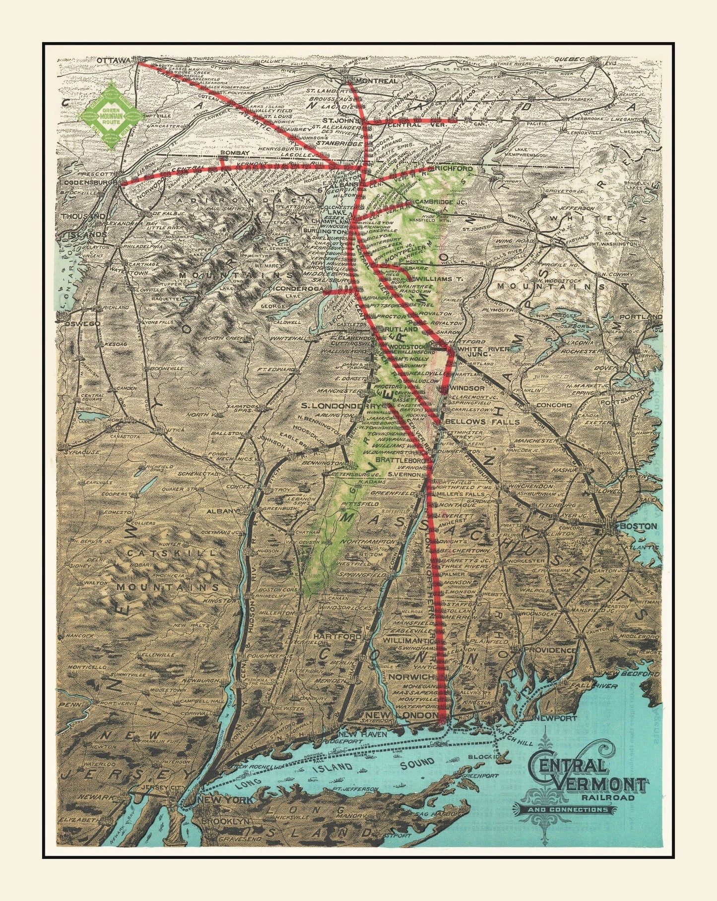 Vintage Railroad Map of United States 1890