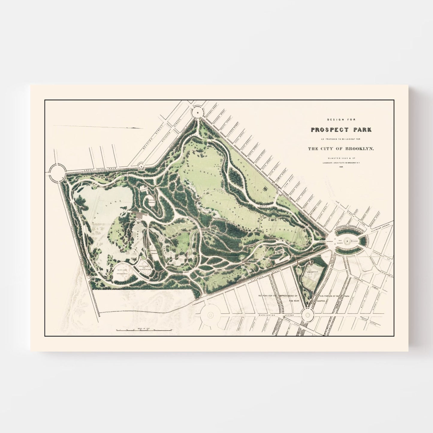 Vintage Prospect Park Brooklyn, NY Map 1868