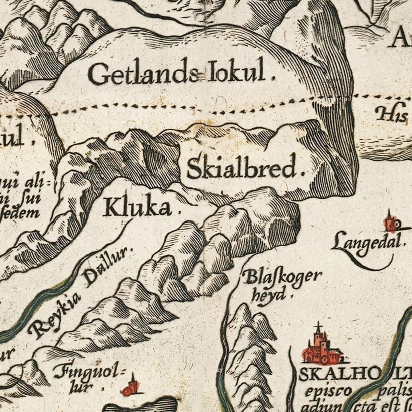 Vintage Iceland Map with Sea Monsters 1587