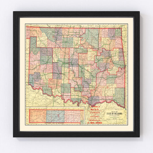 Vintage Map of Oklahoma 1914