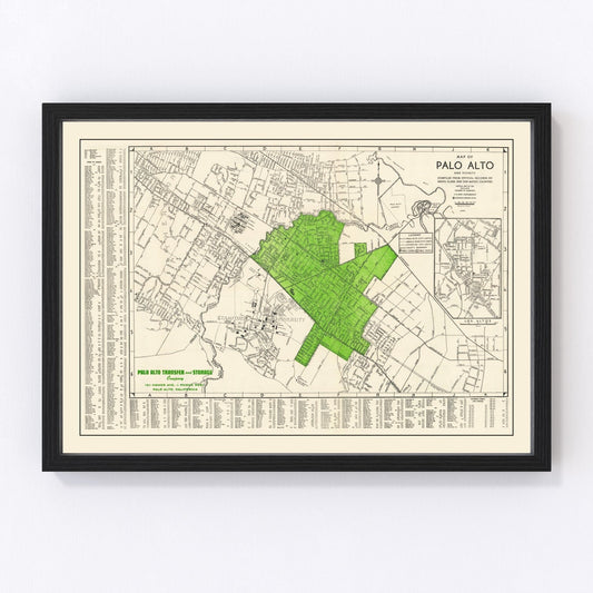 Vintage Map of Palo Alto, California 1953