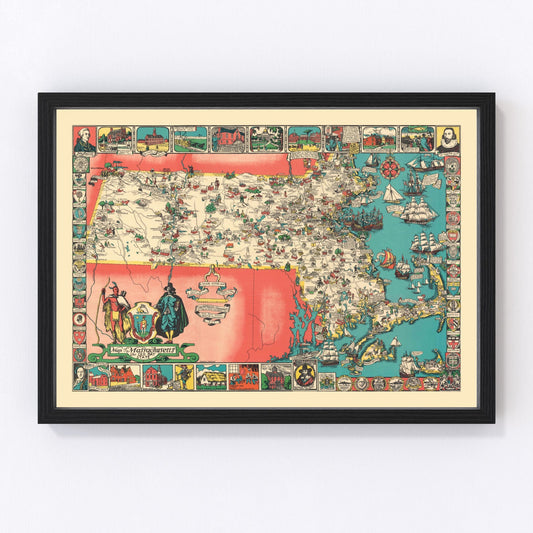 Vintage Map of Massachusetts 1930
