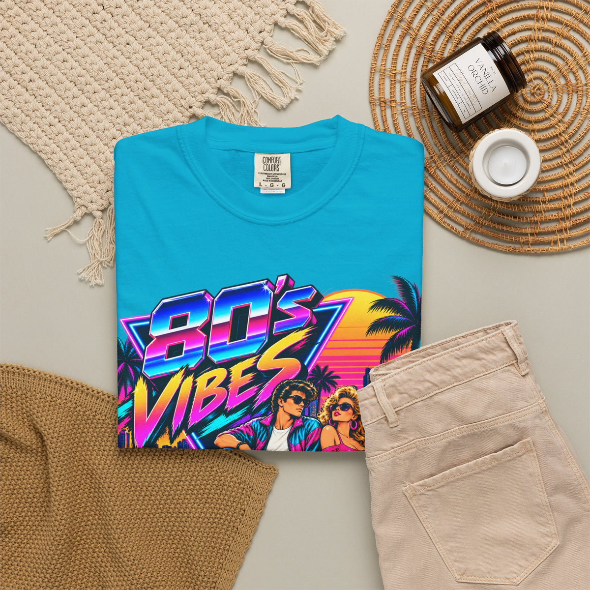80s Vibes retro car scene T-shirt | neon palm sunset